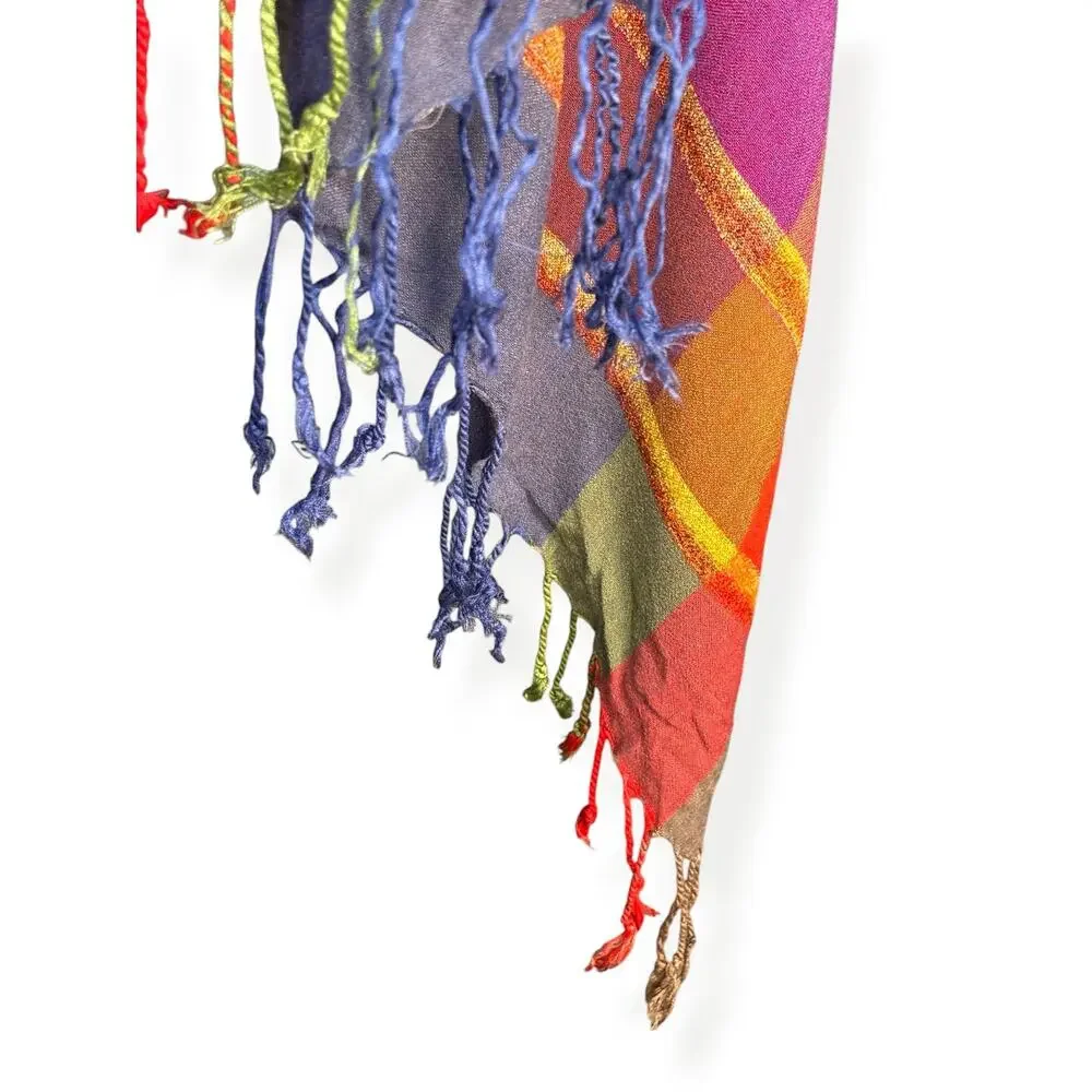 Multicolor Striped Fringe Scarf Lightweight‎ Wrap Shawl Boho Summer Accessory